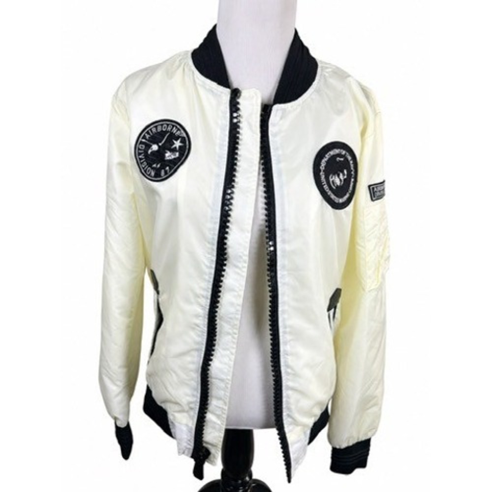 XRAY Jeans Mens Off White Military Bomber Jacket Patches USMC Airborne Size M